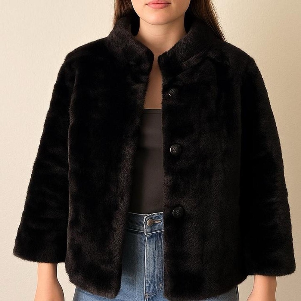 Vintage “Styled by Winter” Black Faux Fur Jacket – Size L